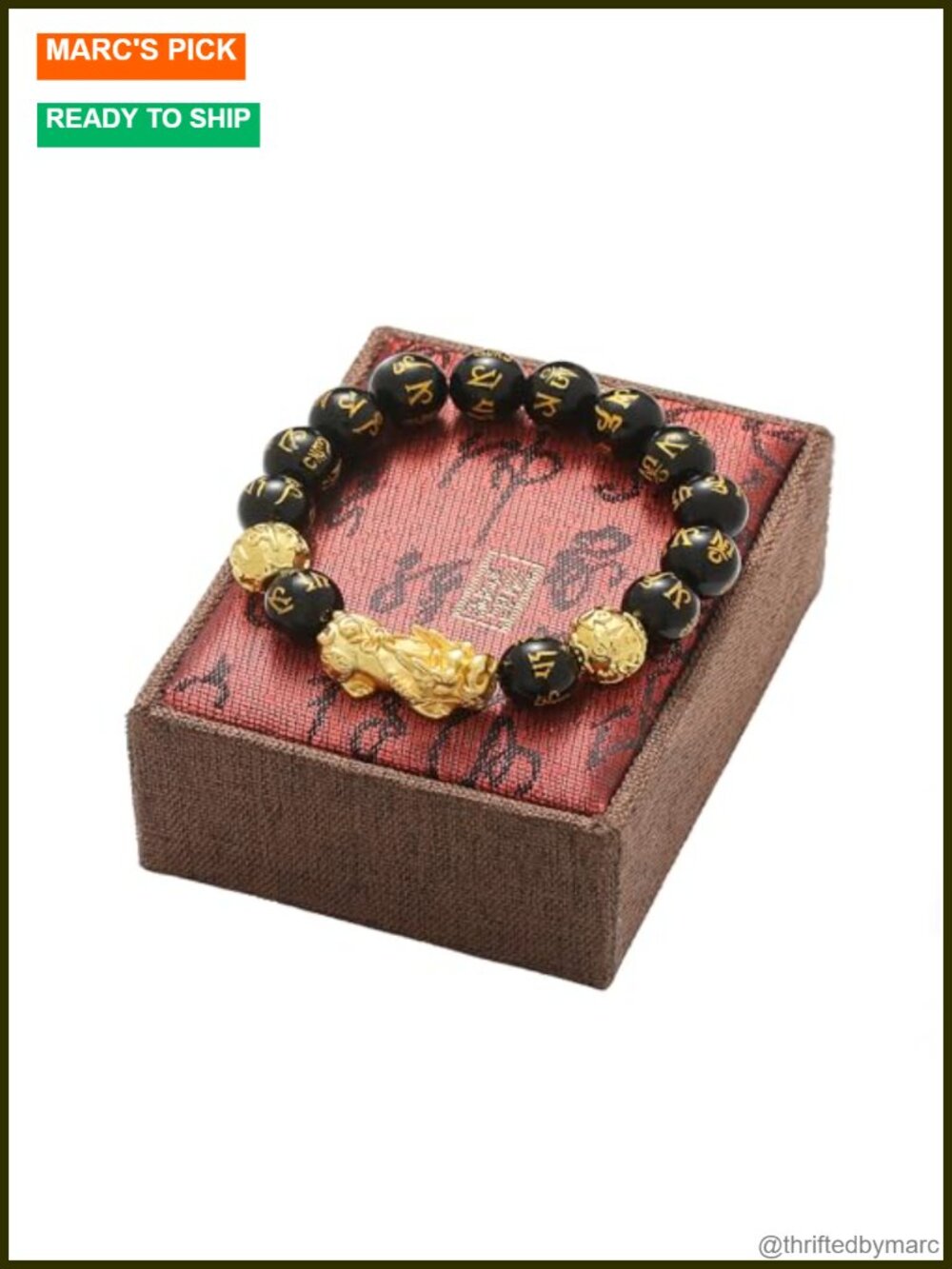 Feng Shui Obsidian Bracelet 24K Gold Plated Pixiu Wealth Protection Beads